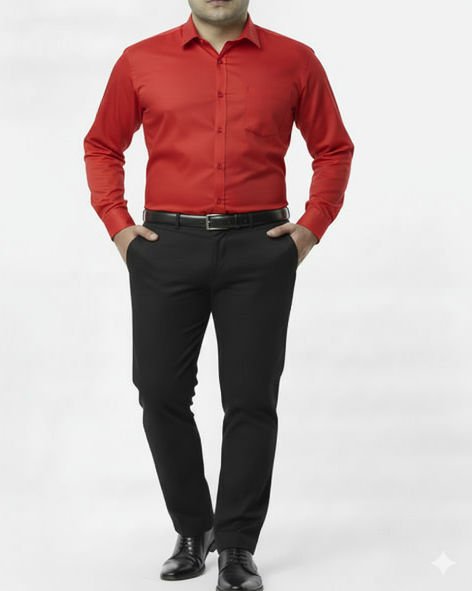 Giza Cotton Plain Red Cotton Shirt Fabric With Black Pant Fabric Combo