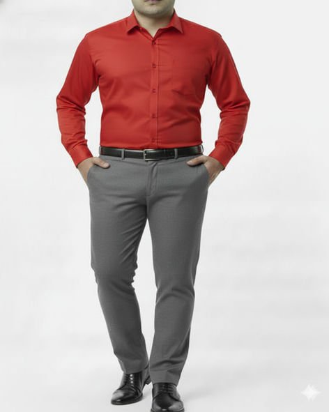 Giza Cotton Plain Red Cotton Shirt Fabric With Grey Pant Fabric Combo