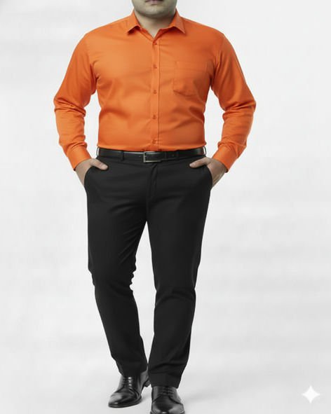 Giza Cotton Plain Orange Cotton Shirt Fabric With Black Pant Fabric Combo