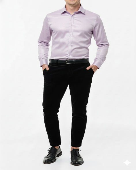 Giza Cotton Plain Lavender Cotton Shirt Fabric With Black Pant Fabric Combo