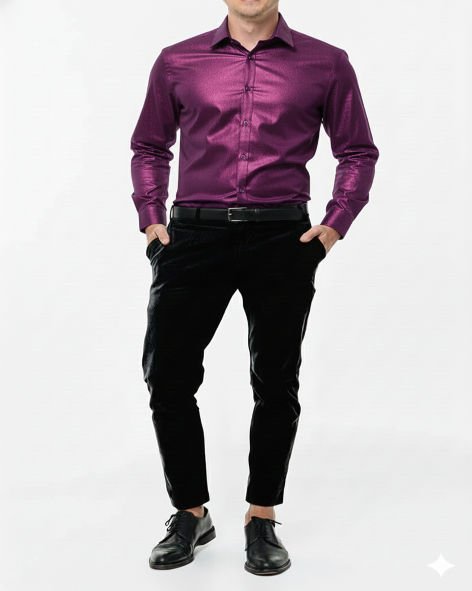Giza Cotton Plain Violent Cotton Shirt Fabric With Black Pant Fabric Combo