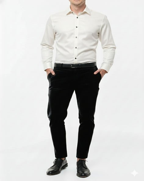 Giza Cotton Plain Off White Cotton Shirt Fabric With Black Pant Fabric Combo