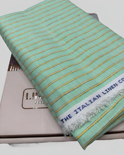Linen Legacy Cotton Linen Striped Shirting Fabric (Light Teal)