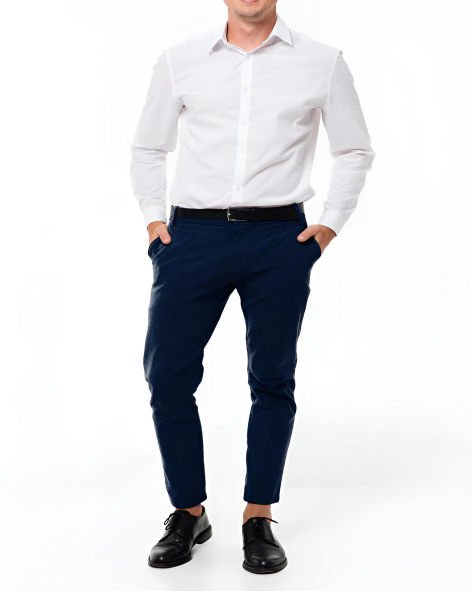Giza Cotton Plain White Cotton Shirt Fabric With Navy Blue Pant Fabric Combo
