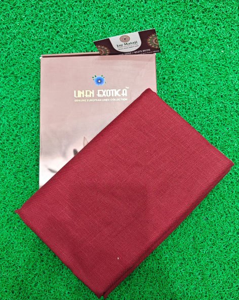 Linen Exotica Maroon Unstitched Cotton Linen Blend Plain Shirt Fabric