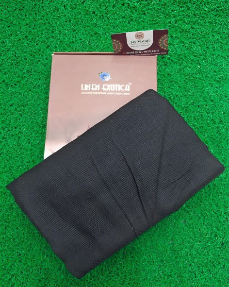 Linen Exotica Black Unstitched Cotton Linen Blend Plain Shirt Fabric