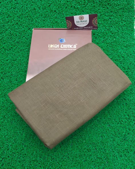 Linen Exotica Khaki Brown Unstitched Cotton Linen Blend Plain Shirt Fabric
