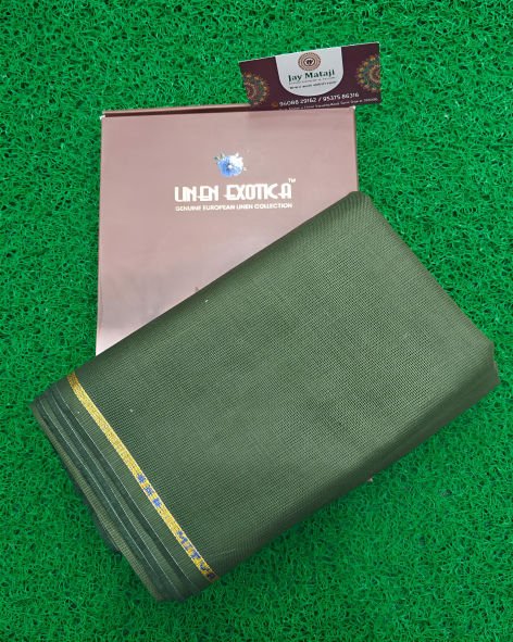 Linen Exotica Dark Green Unstitched Cotton Linen Blend Plain Shirt Fabric
