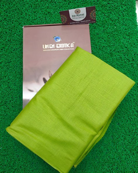 Linen Exotica Avocado Green Unstitched Cotton Linen Blend Plain Shirt Fabric